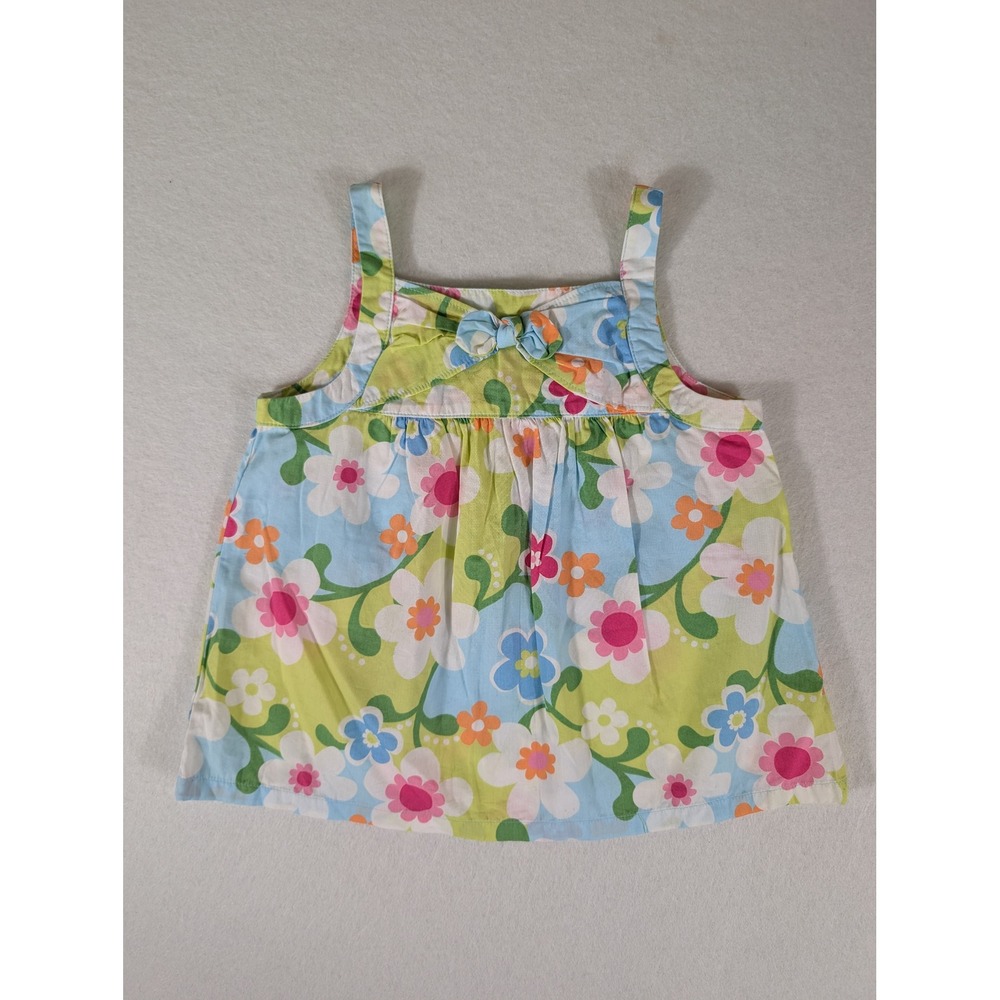 Gymboree Girl 4T Floral Sleeveless Top Multi Color Cotton Bow Detail Square Neck